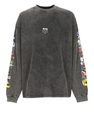 Graphic Printed Long-sleeved Crewneck T-shirt - MSGM - Modalova