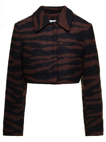 Brown Cropped Jacket With Zebra Motif In Wool Woman - Ganni - Modalova