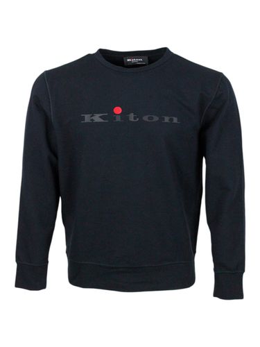 Long-sleeved Crew-neck Sweatshirt In Fine Stretch Cotton With Logo Writing On The Chest - Kiton - Modalova