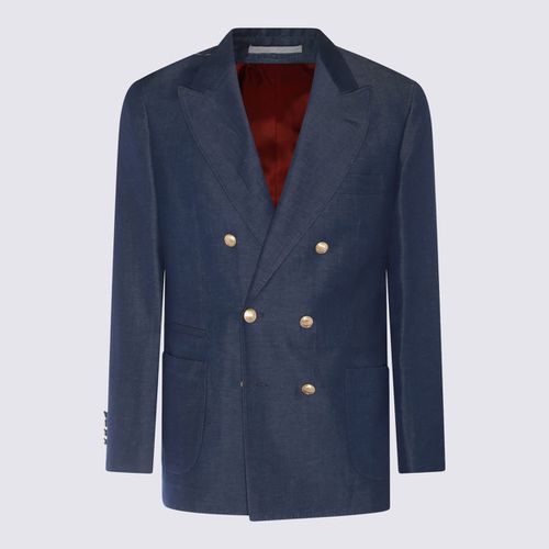 Navy Blue Linen-wool Blend Blazer - Brunello Cucinelli - Modalova