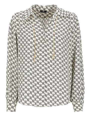 V-neck Chain-link Print Top - Elisabetta Franchi - Modalova