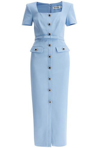 Blue Crepe Button Midi Dress - self-portrait - Modalova