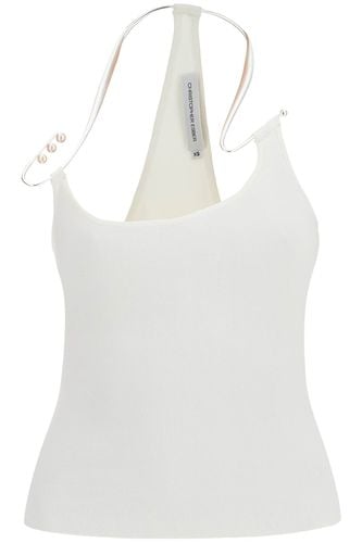 White Viscose Top With Pearl And V-neck - Christopher Esber - Modalova