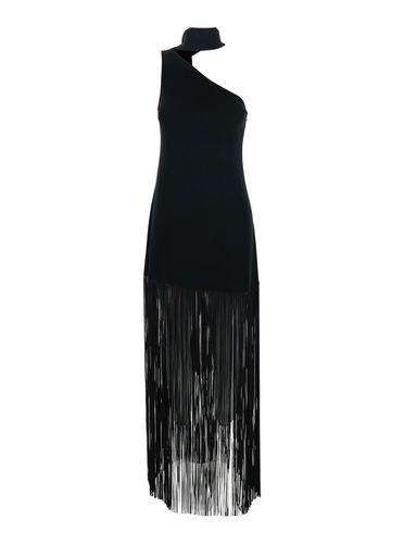 Atlanta Long Dress With Asymmetric Neck And Fringed Detail In Viscose Blend Stretch Woman - Taller Marmo - Modalova