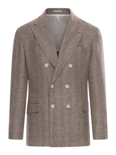 Double Breasted Blazer In Linen, Wool And Silk - Brunello Cucinelli - Modalova