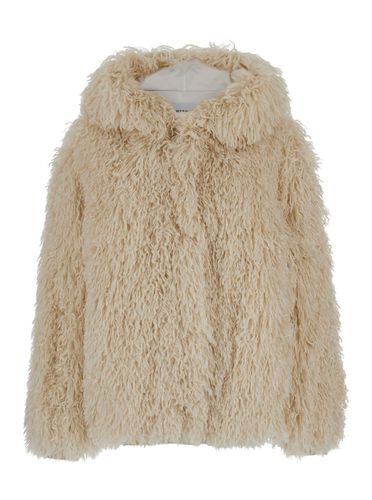 Beige Single-breasted Jacket With Hood In Faux Fur Woman - MSGM - Modalova