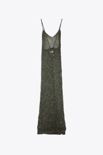 Pailletes Dress Woman Military green net knitted long dress with sequins - Laneus - Modalova