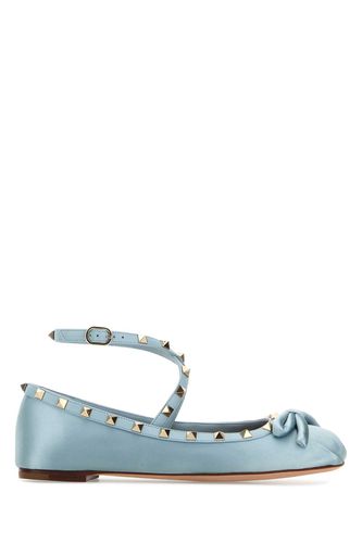 Light Blue Satin Rockstud Ballerinas - Valentino Garavani - Modalova