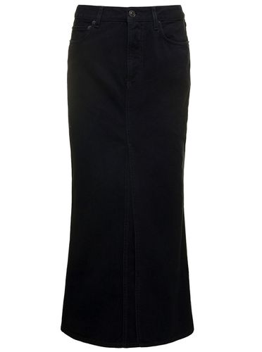Maxi Skirt With Logo Patch At The Back In Cotton Denim Woman - Balenciaga - Modalova