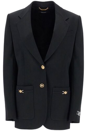 Black Stretch Wool Oversize Blazer - Versace - Modalova