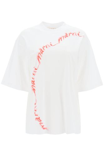 White T-shirt With Logo In Organic Cotton - Marni - Modalova