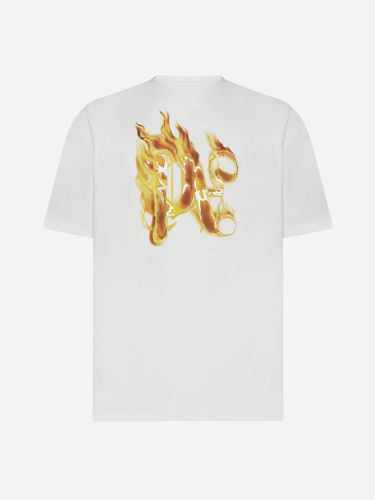 Burning Monogram Cotton T-shirt - Palm Angels - Modalova
