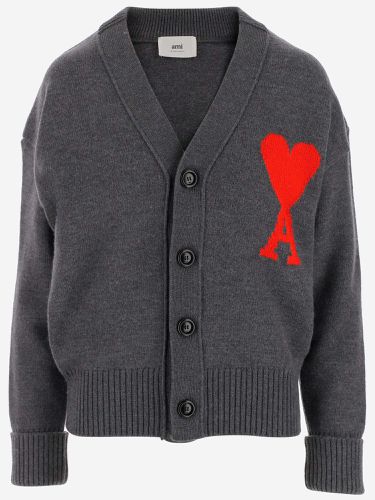 Wool Cardigan With Logo - Ami Alexandre Mattiussi - Modalova