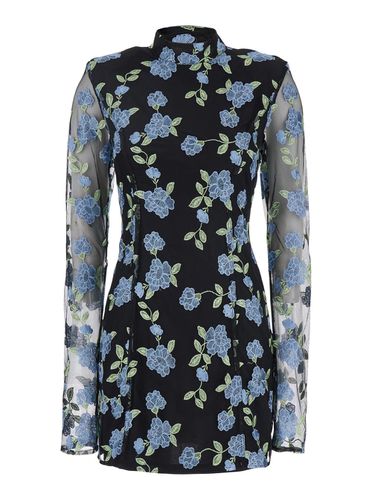 High Neck Mini Dress With Semi Sheer Sleeves And All-over Floral Motif In Tech Fabric Woman - Rotate by Birger Christensen - Modalova