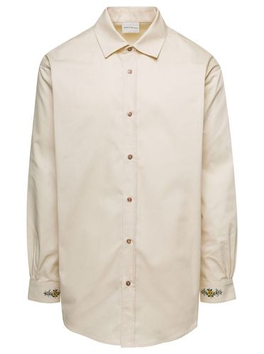 Shirt With Drôle Fleurie Embroidery On Cuffs And Back In Cotton Man - Drôle de Monsieur - Modalova