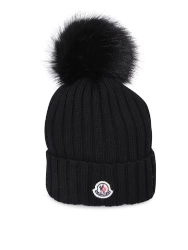 Moncler Black Pompon Beanie Hat - Moncler - Modalova