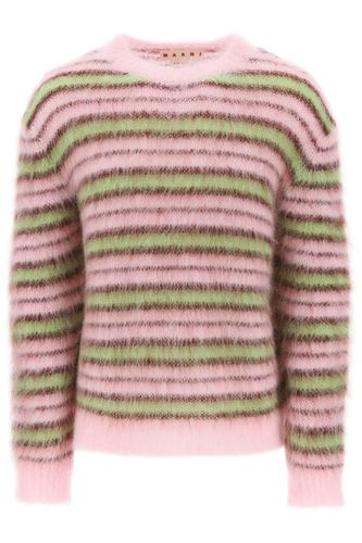 Sweater In Brushed Mohair With Striped Motif - Marni - Modalova