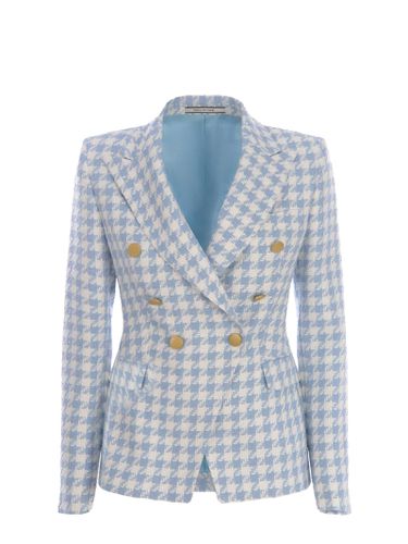 Light Blue And White Linen Blend Blazer - Tagliatore - Modalova