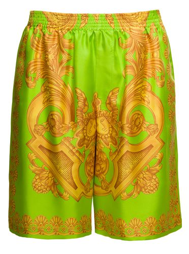 And Gold Shorts With All-over Barrocco Print In Silk Man - Versace - Modalova
