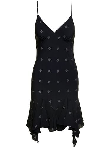 Black Mini Dress With Contrasting All-over monogram Print In Wool Blend Woman - Givenchy - Modalova