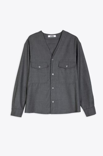 Camicia Senza Collo Pura Grey wool collarless shirt with long sleeves - Mauro Grifoni - Modalova