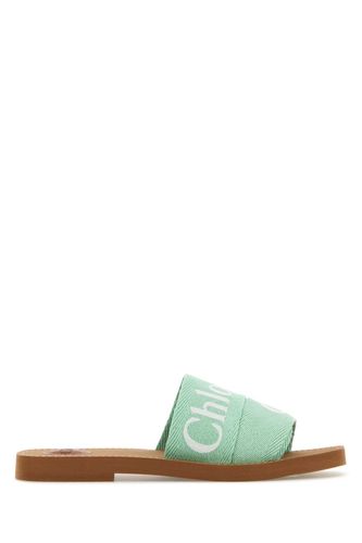 Mint Green Linen Woody Slippers - Chloé - Modalova