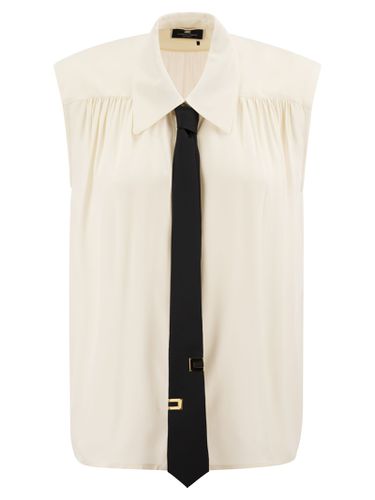 Viscose Georgette Flared Shirt With Lettering Tie - Elisabetta Franchi - Modalova