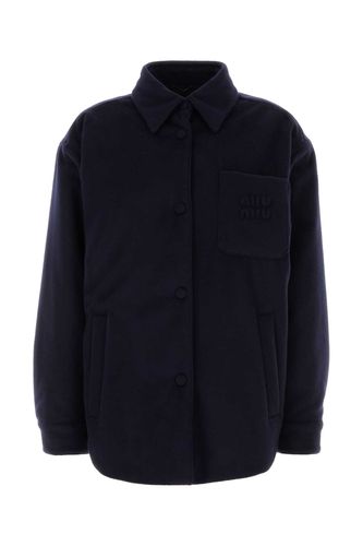 Midnight Blue Wool Blend Down Jacket - Miu Miu - Modalova