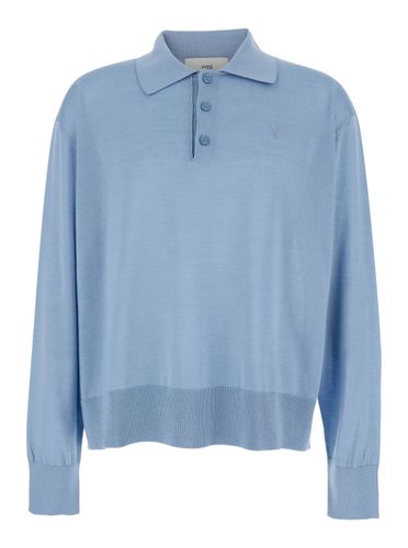 Light Blue Polo Shirt With Classic Collar And Adc Embroidery On The Front In Cotton And Silk Man - Ami Alexandre Mattiussi - Modalova