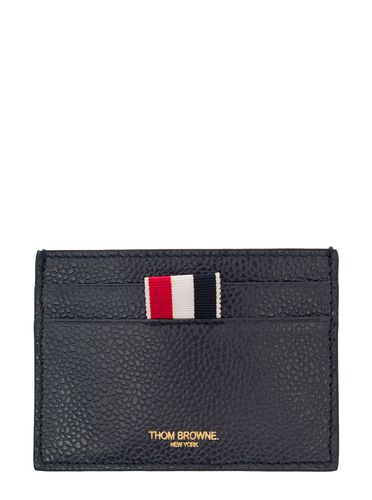 Single Card Holder W/ 4 Bar Applique Stripe In Pebble Grain Leather - Thom Browne - Modalova