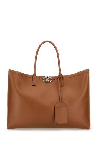 Brown Leather Medium Vlogo Locker Shopping Bag - Valentino Garavani - Modalova