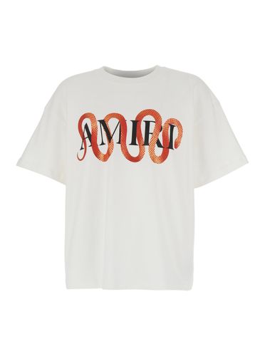 Snake White Crewneck T-shirt With Maxi Logo Print On The Front In Cotton Man - AMIRI - Modalova