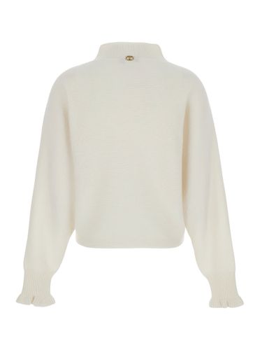 Turtleneck Sweater With Metallic Logo Plaque On The Back In Wool Blend Woman - TwinSet - Modalova