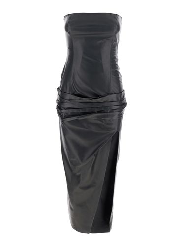 Sleeveless Off-shoulder Midi Dress With Front Single Slit And Ruched Waist In Leather Woman - The Attico - Modalova