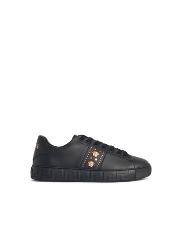 Greca Leather Sneakers - Versace - Modalova