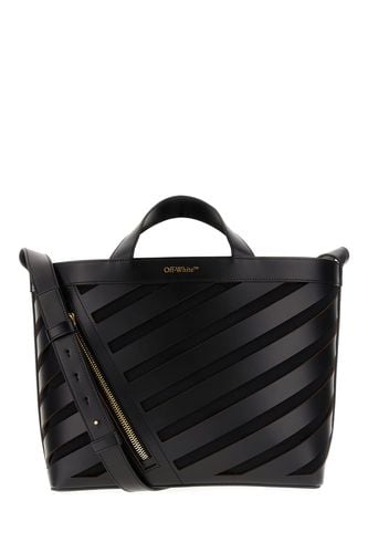 Black Leather And Cotton Small Shopping Bag - Off-White - Modalova