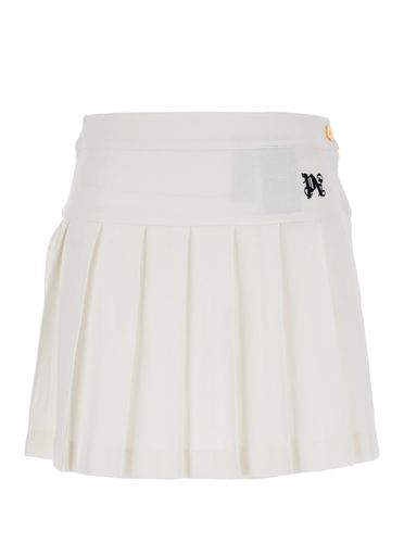 Pleated Mini-skirt With Logo Embroidery In Cotton Canvas Woman - Palm Angels - Modalova