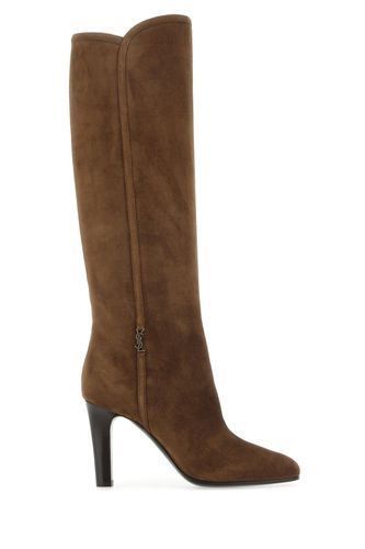 Brown Suede Jane 90 Boots - Saint Laurent - Modalova