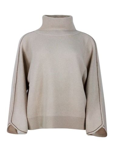 Long-sleeved Turtleneck Sweater In Soft And Precious Cashmere Made In Half English Rib. Rows Of Jewels On The Sleeves - Brunello Cucinelli - Modalova