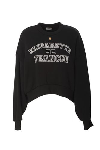 College Logo Embroidered Cropped Sweatshirt - Elisabetta Franchi - Modalova