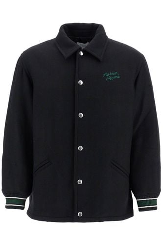 Black Wool Varsity Jacket With Embroidery - Maison Kitsuné - Modalova