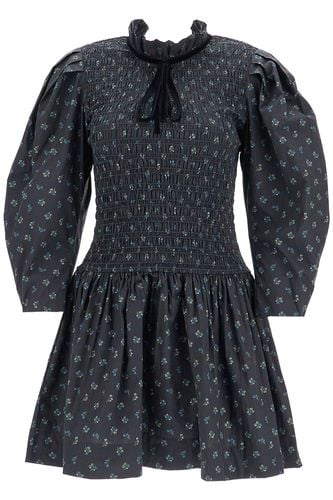 Printed Cotton Smock Mini Dress - Ganni - Modalova