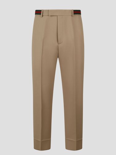 Beige Straight Trousers With Web Detail In Fluid Drill Man - Gucci - Modalova