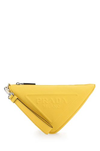 Yellow Leather Triangle Clutch - Prada - Modalova