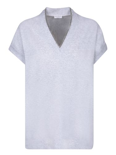 V-neck Silver T-shirt - Brunello Cucinelli - Modalova