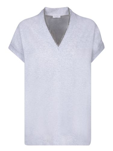 V-neck Silver T-shirt - Brunello Cucinelli - Modalova