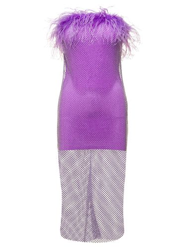 Mini Purple Dress With Feather Trim And Rhinestone Embellishment In Polyamide Woman - Giuseppe di Morabito - Modalova