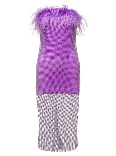Mini Purple Dress With Feather Trim And Rhinestone Embellishment In Polyamide Woman - Giuseppe di Morabito - Modalova