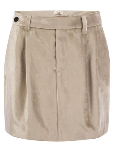 Sleek Cotton Viscose Velvet Mini Sartorial Skirt - Brunello Cucinelli - Modalova