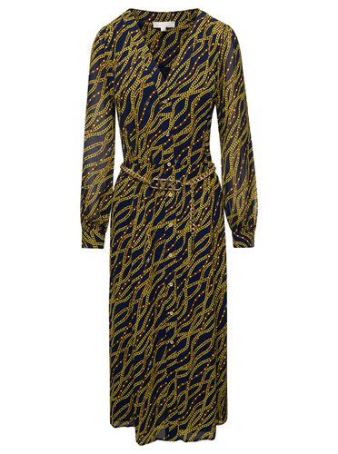 Black And Gold-tone Midi Shirt Dess With Chain Print All-over In Polyester Woman - MICHAEL Michael Kors - Modalova
